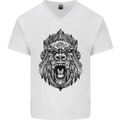 Ape Mandala Art Mens V-Neck Cotton T-Shirt White
