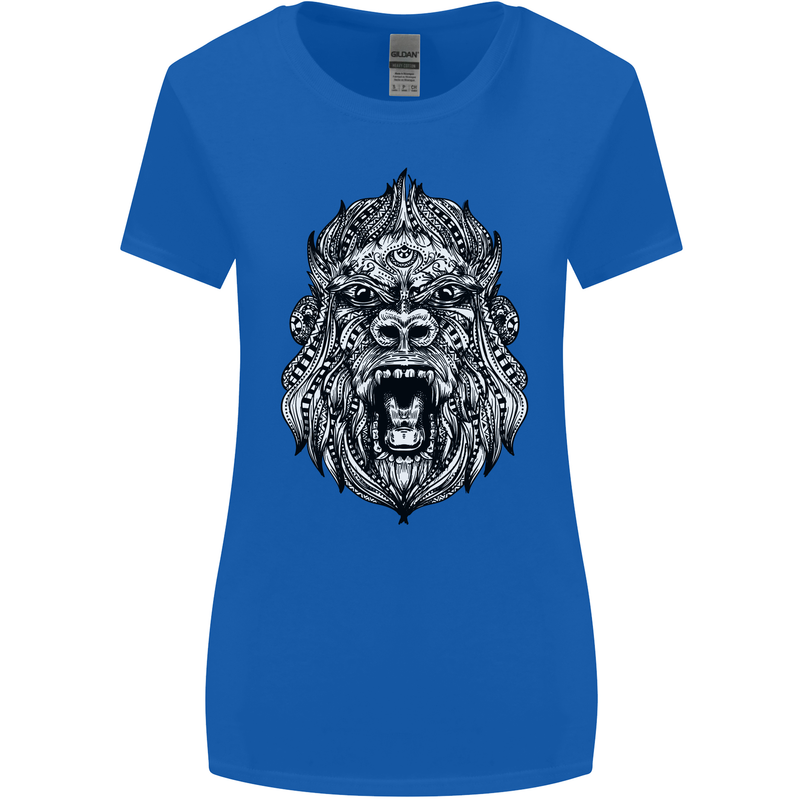 Ape Mandala Art Womens Wider Cut T-Shirt Royal Blue