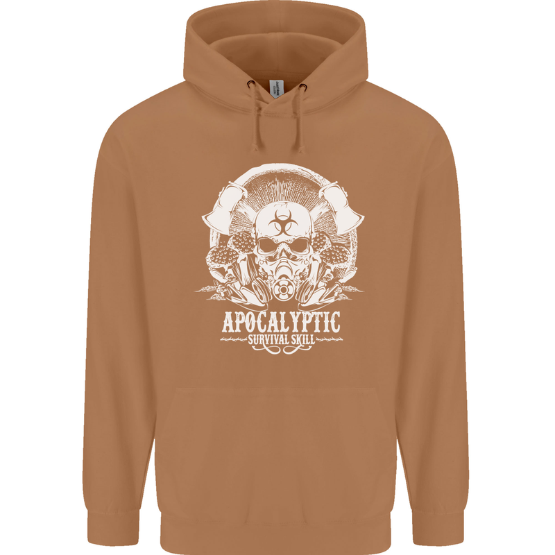 Apocalyptic Survival Skill Skull Gaming Mens 80% Cotton Hoodie Caramel Latte