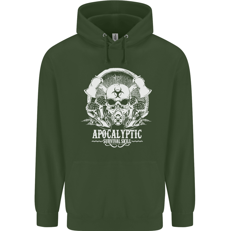 Apocalyptic Survival Skill Skull Gaming Mens 80% Cotton Hoodie Forest Green