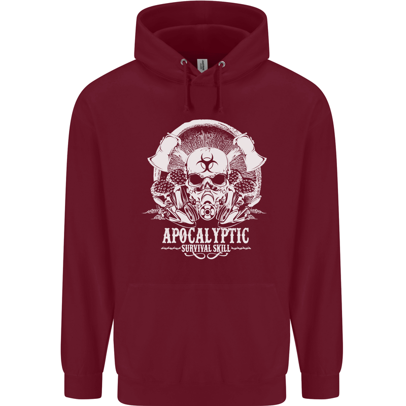 Apocalyptic Survival Skill Skull Gaming Mens 80% Cotton Hoodie Maroon