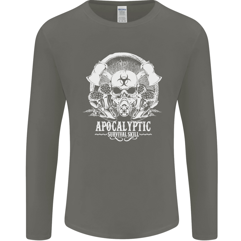 Apocalyptic Survival Skill Skull Gaming Mens Long Sleeve T-Shirt Charcoal