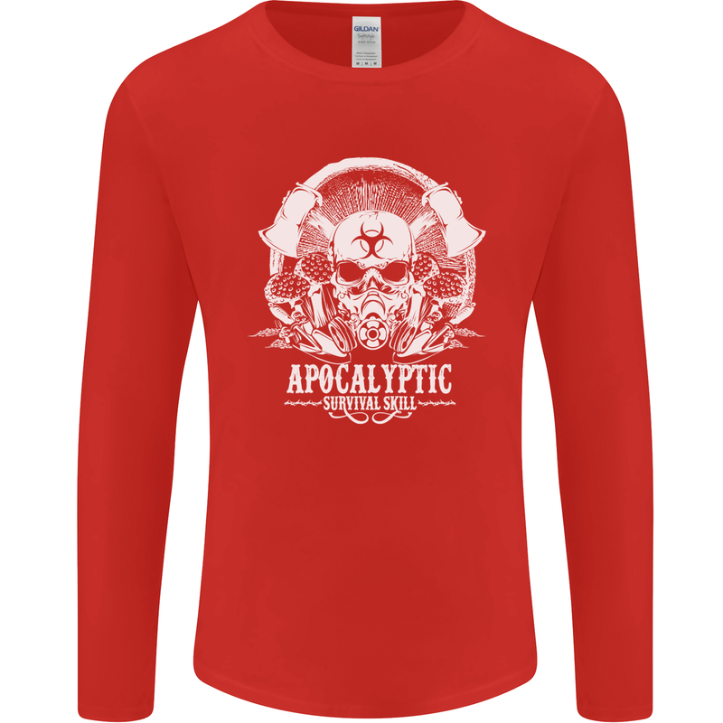 Apocalyptic Survival Skill Skull Gaming Mens Long Sleeve T-Shirt Red