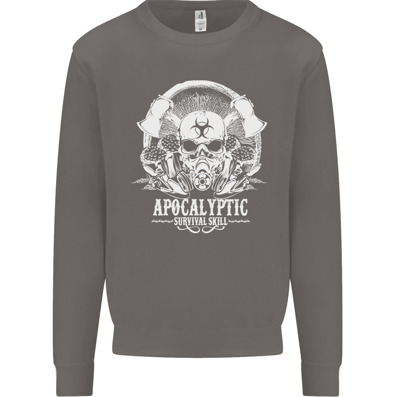 Apocalyptic Survival Skill Skull Gaming Mens Sweatshirt Jumper Charcoal