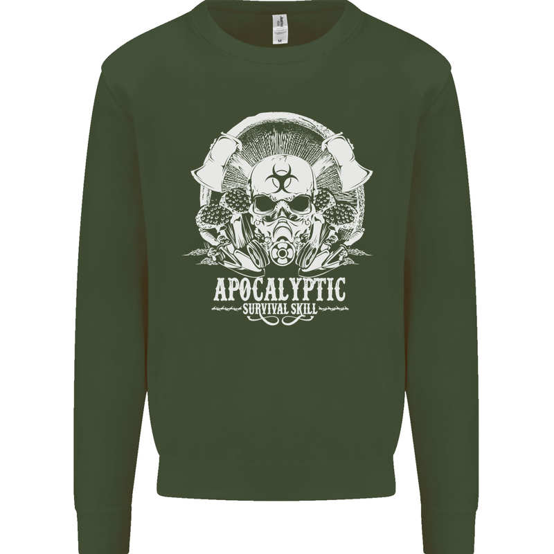 Apocalyptic Survival Skill Skull Gaming Mens Sweatshirt Jumper Forest Green