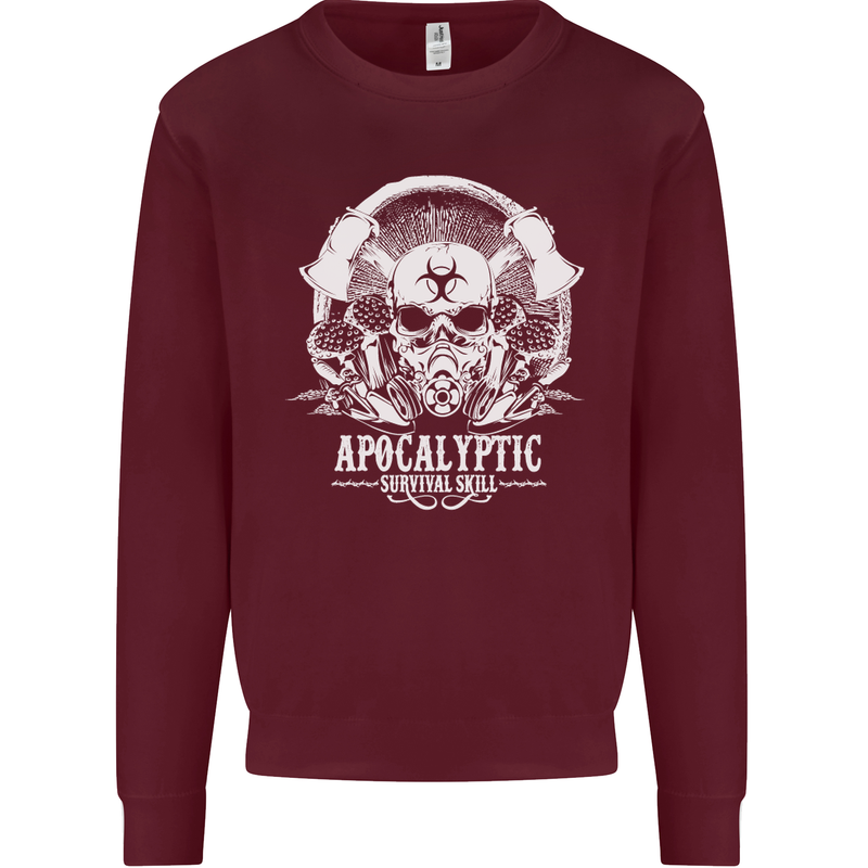 Apocalyptic Survival Skill Skull Gaming Mens Sweatshirt Jumper Maroon