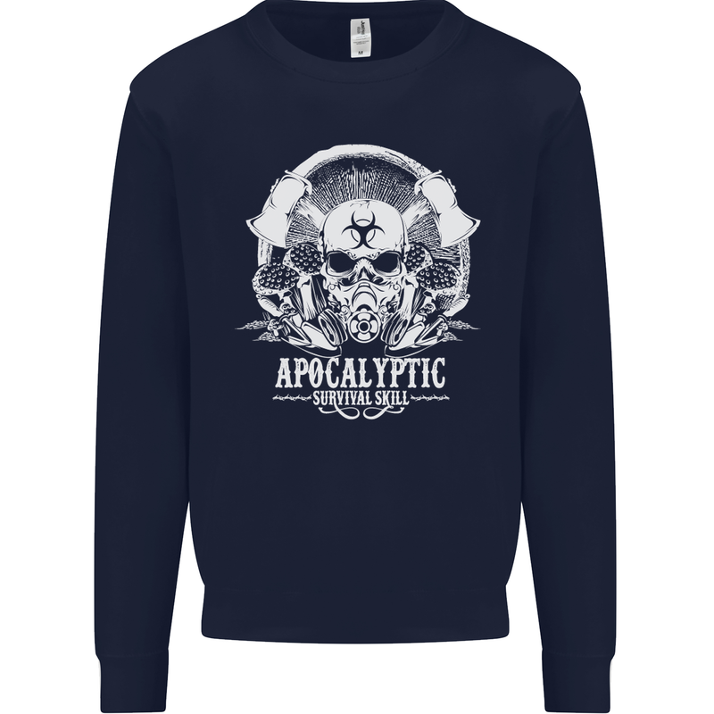 Apocalyptic Survival Skill Skull Gaming Mens Sweatshirt Jumper Navy Blue