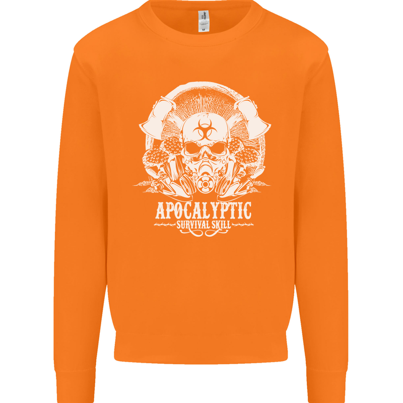 Apocalyptic Survival Skill Skull Gaming Mens Sweatshirt Jumper Orange
