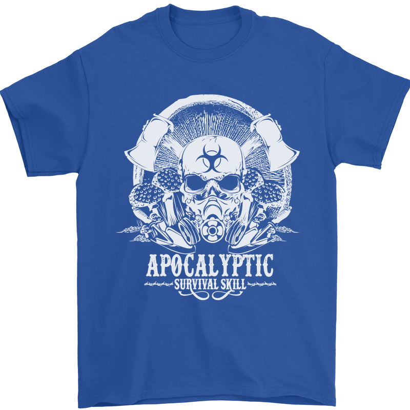 Apocalyptic Survival Skill Skull Gaming Mens T-Shirt Cotton Gildan Royal Blue