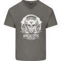 Apocalyptic Survival Skill Skull Gaming Mens V-Neck Cotton T-Shirt Charcoal