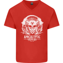 Apocalyptic Survival Skill Skull Gaming Mens V-Neck Cotton T-Shirt Red