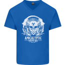 Apocalyptic Survival Skill Skull Gaming Mens V-Neck Cotton T-Shirt Royal Blue