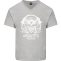 Apocalyptic Survival Skill Skull Gaming Mens V-Neck Cotton T-Shirt Sports Grey