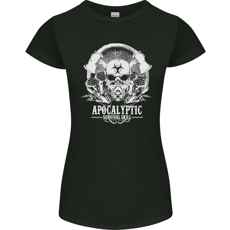 Apocalyptic Survival Skill Skull Gaming Womens Petite Cut T-Shirt Black
