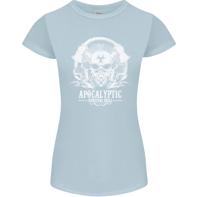 Apocalyptic Survival Skill Skull Gaming Womens Petite Cut T-Shirt Light Blue