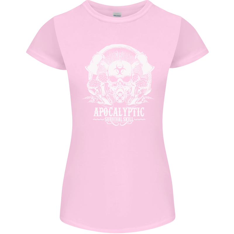 Apocalyptic Survival Skill Skull Gaming Womens Petite Cut T-Shirt Light Pink