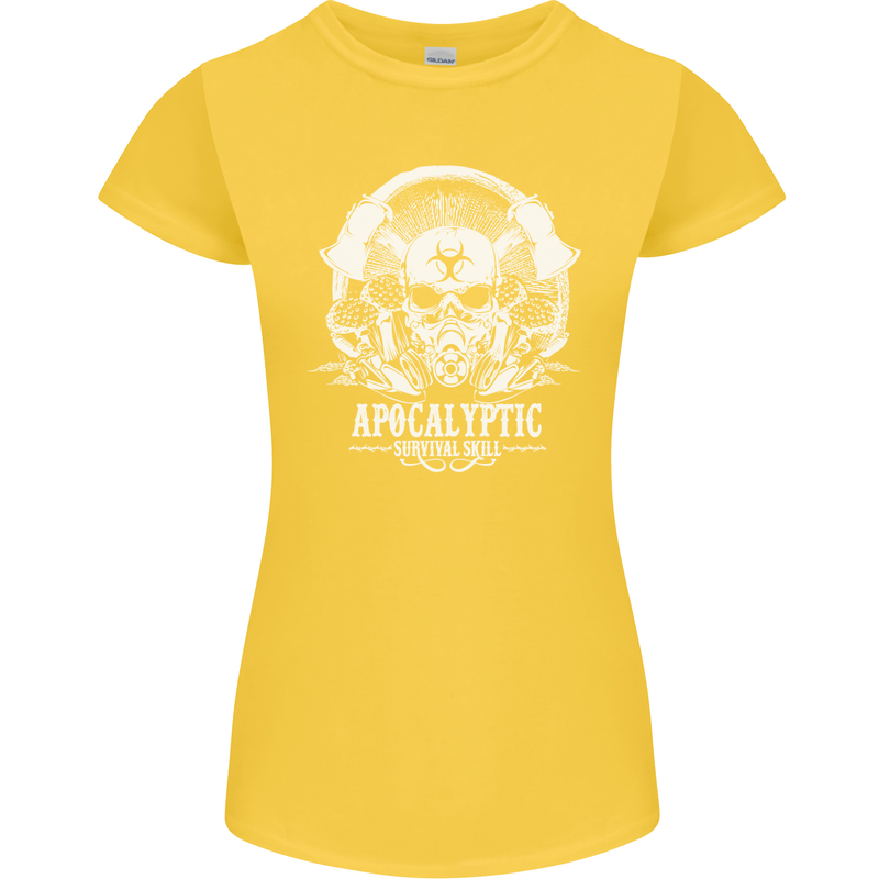 Apocalyptic Survival Skill Skull Gaming Womens Petite Cut T-Shirt Yellow