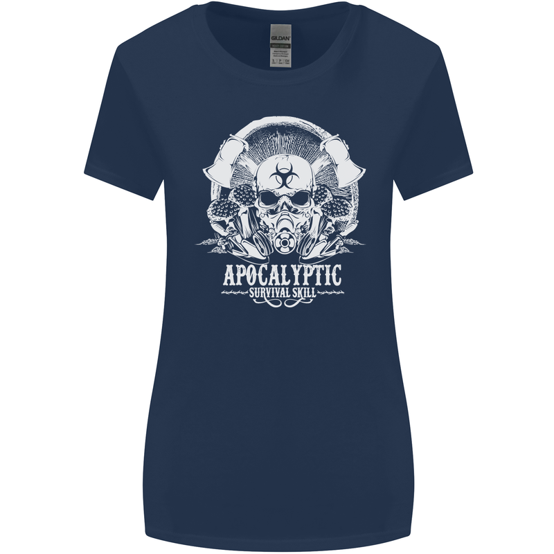 Apocalyptic Survival Skill Skull Gaming Womens Wider Cut T-Shirt Navy Blue