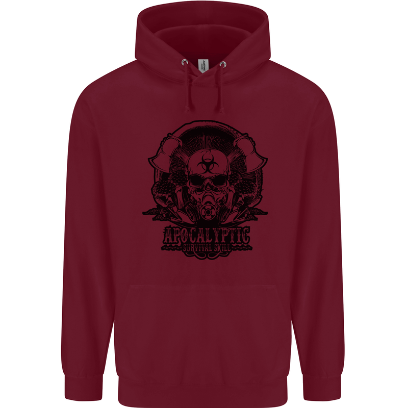 Apocalyptic Survival Skull Gamer Gaming Childrens Kids Hoodie Maroon