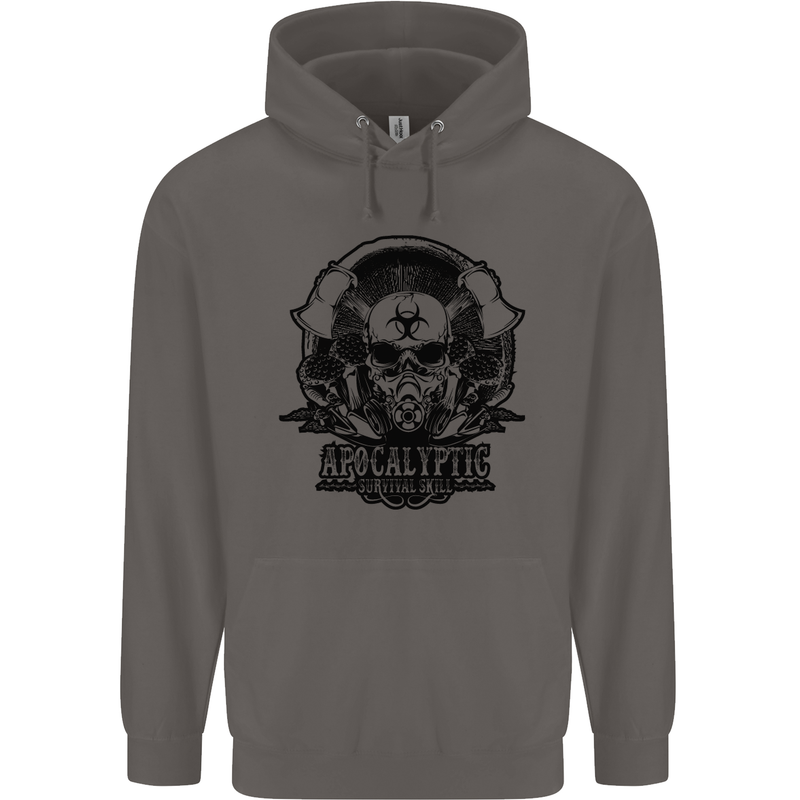 Apocalyptic Survival Skull Gamer Gaming Mens 80% Cotton Hoodie Charcoal