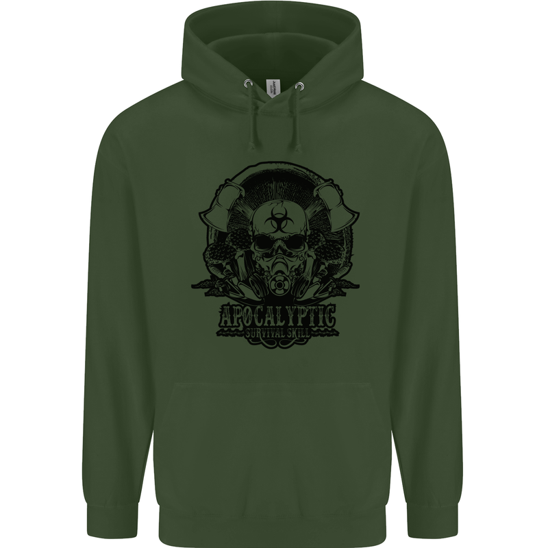 Apocalyptic Survival Skull Gamer Gaming Mens 80% Cotton Hoodie Forest Green