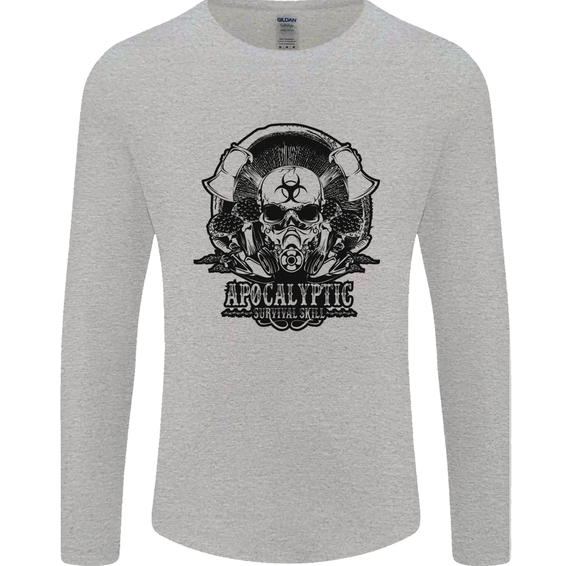 Apocalyptic Survival Skull Gamer Gaming Mens Long Sleeve T-Shirt Sports Grey