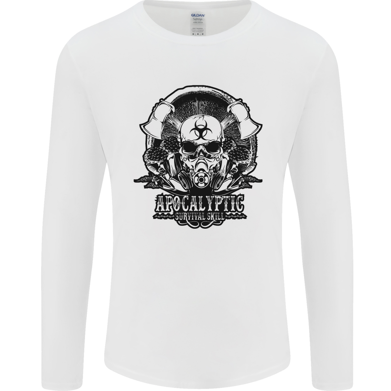 Apocalyptic Survival Skull Gamer Gaming Mens Long Sleeve T-Shirt White