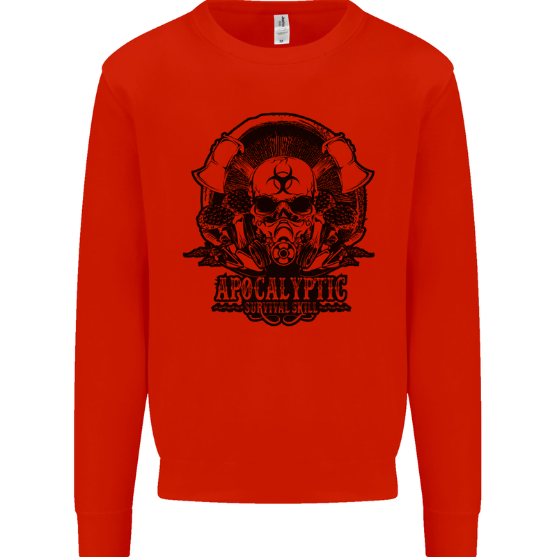 Apocalyptic Survival Skull Gamer Gaming Mens Sweatshirt Jumper Bright Red