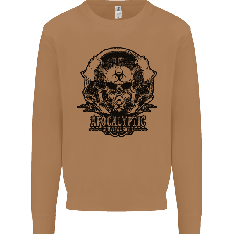 Apocalyptic Survival Skull Gamer Gaming Mens Sweatshirt Jumper Caramel Latte