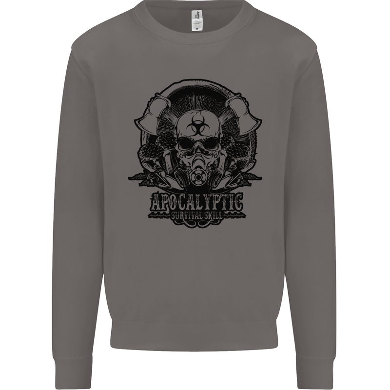 Apocalyptic Survival Skull Gamer Gaming Mens Sweatshirt Jumper Charcoal