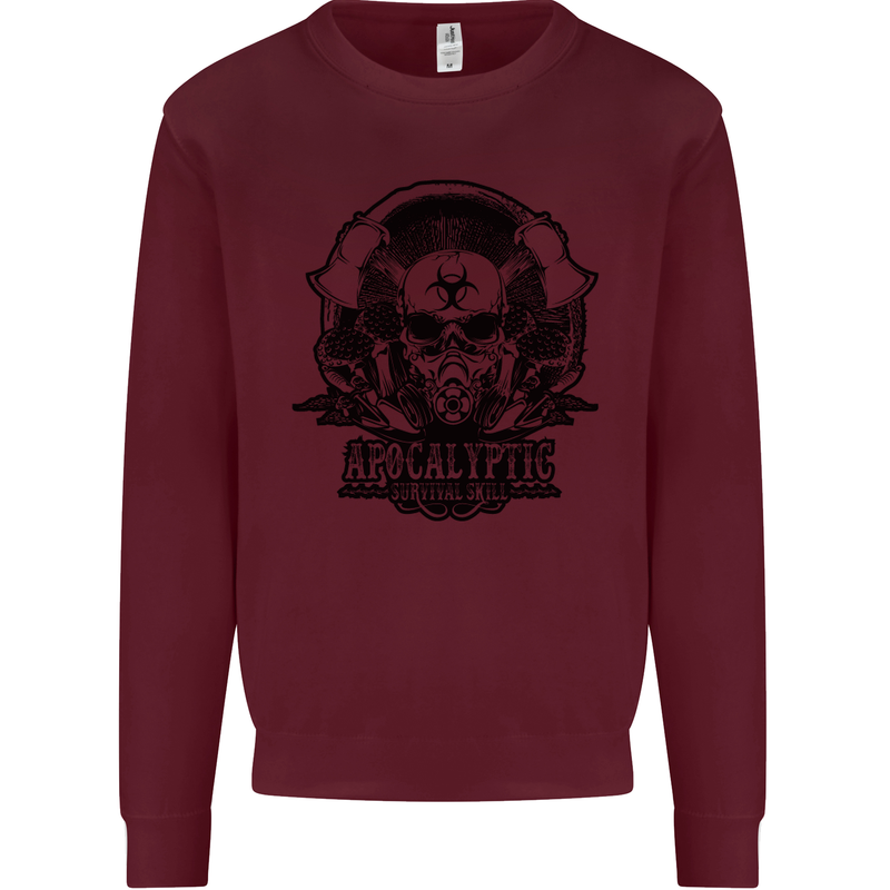 Apocalyptic Survival Skull Gamer Gaming Mens Sweatshirt Jumper Maroon