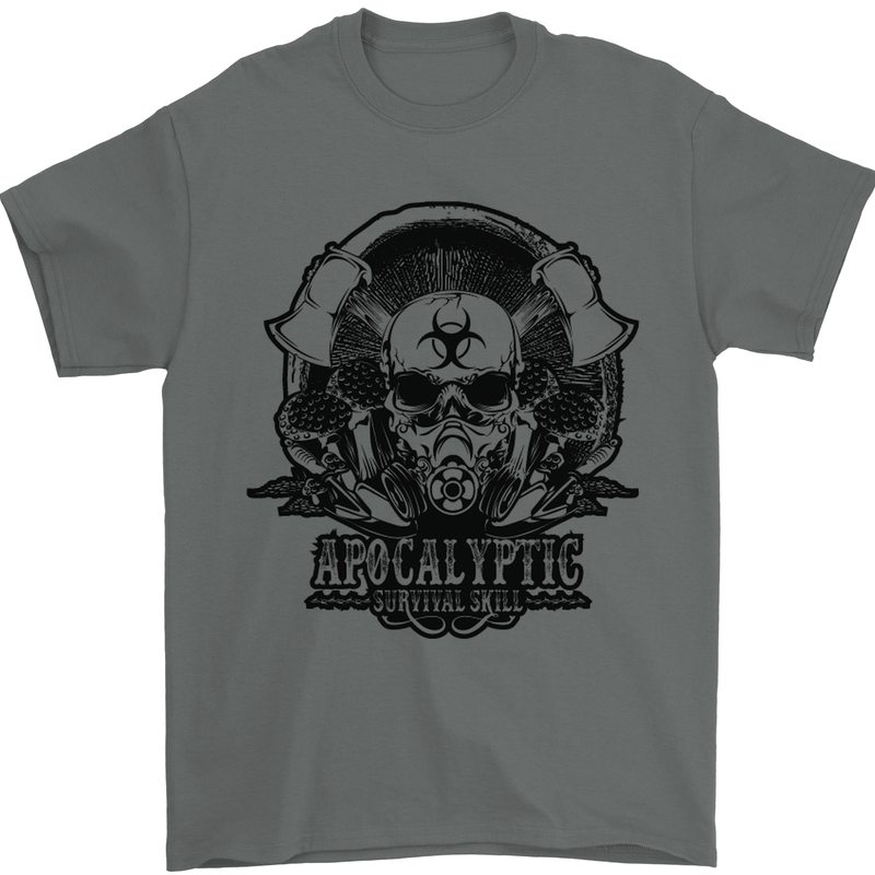 Apocalyptic Survival Skull Gamer Gaming Mens T-Shirt Cotton Gildan Charcoal