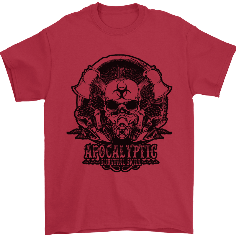 Apocalyptic Survival Skull Gamer Gaming Mens T-Shirt Cotton Gildan Red