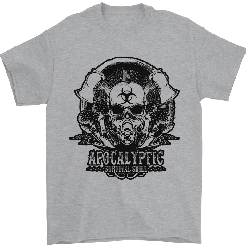Apocalyptic Survival Skull Gamer Gaming Mens T-Shirt Cotton Gildan Sports Grey