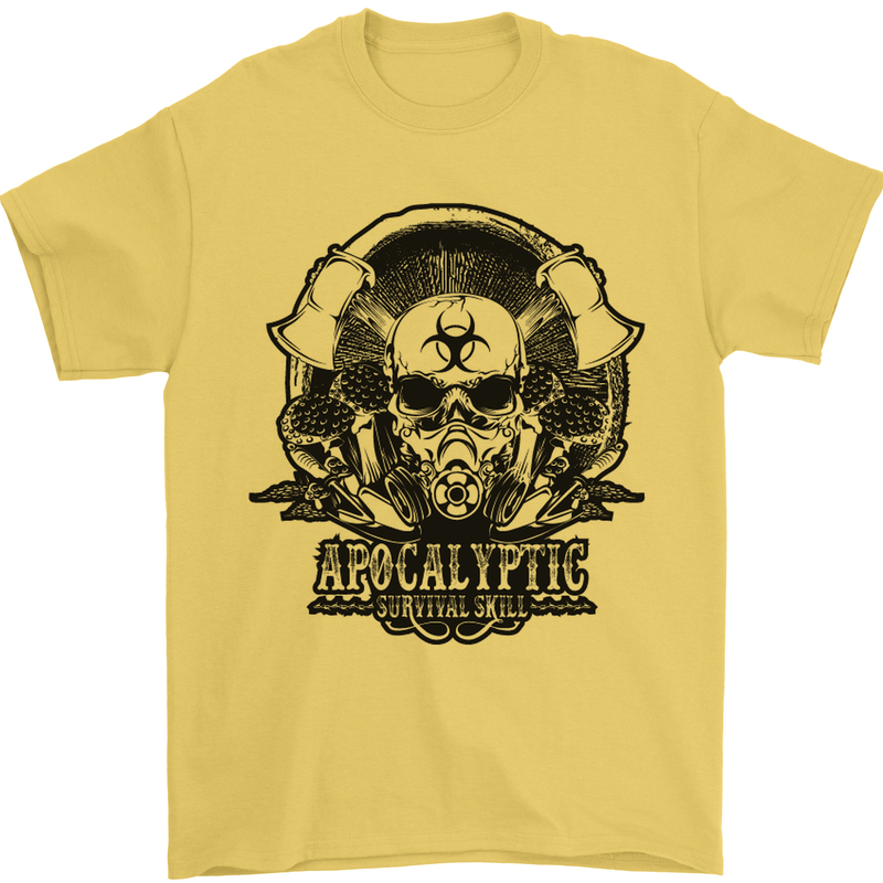 Apocalyptic Survival Skull Gamer Gaming Mens T-Shirt Cotton Gildan Yellow