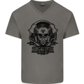 Apocalyptic Survival Skull Gamer Gaming Mens V-Neck Cotton T-Shirt Charcoal