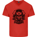 Apocalyptic Survival Skull Gamer Gaming Mens V-Neck Cotton T-Shirt Red
