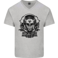 Apocalyptic Survival Skull Gamer Gaming Mens V-Neck Cotton T-Shirt Sports Grey
