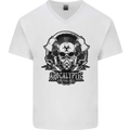 Apocalyptic Survival Skull Gamer Gaming Mens V-Neck Cotton T-Shirt White