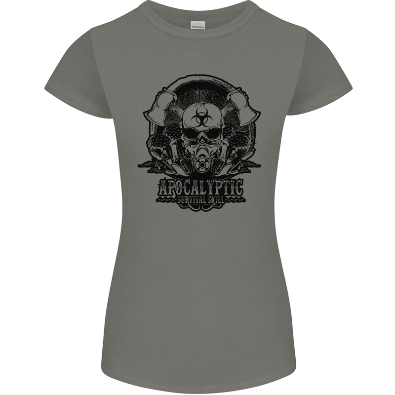 Apocalyptic Survival Skull Gamer Gaming Womens Petite Cut T-Shirt Charcoal
