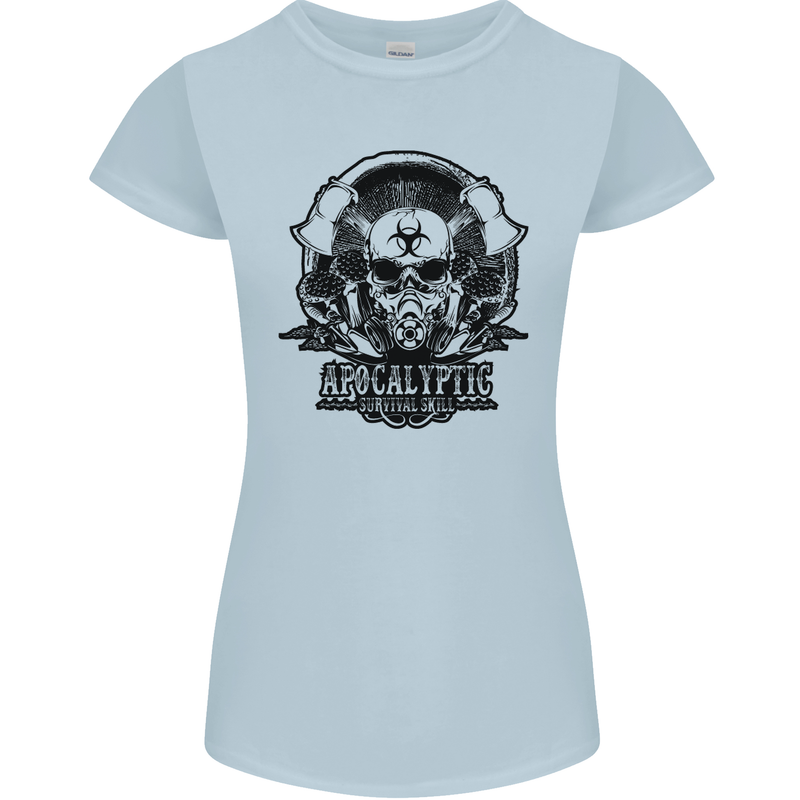 Apocalyptic Survival Skull Gamer Gaming Womens Petite Cut T-Shirt Light Blue