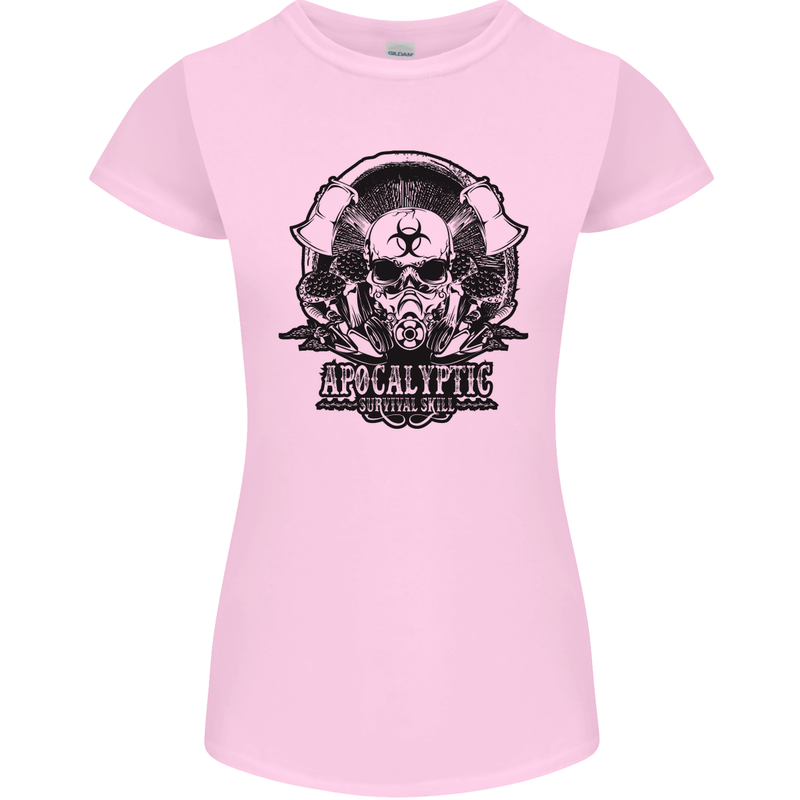 Apocalyptic Survival Skull Gamer Gaming Womens Petite Cut T-Shirt Light Pink