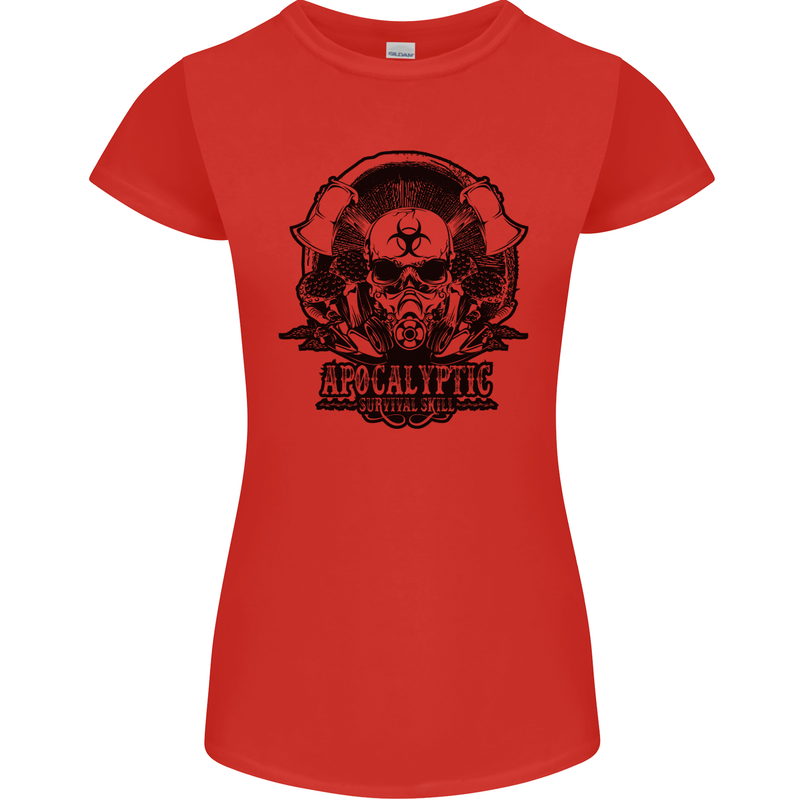 Apocalyptic Survival Skull Gamer Gaming Womens Petite Cut T-Shirt Red