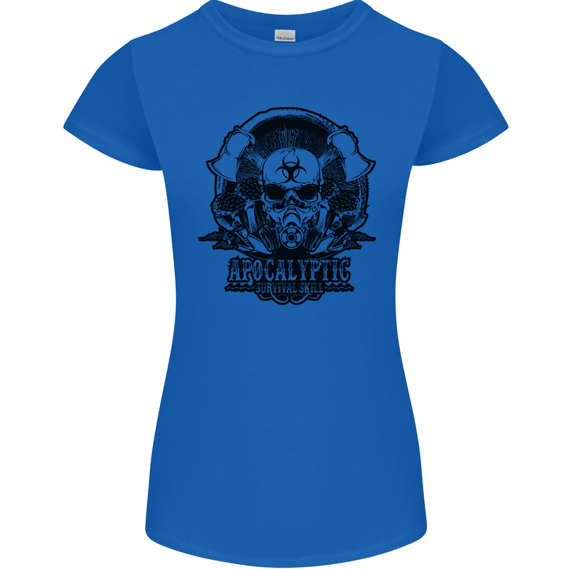 Apocalyptic Survival Skull Gamer Gaming Womens Petite Cut T-Shirt Royal Blue