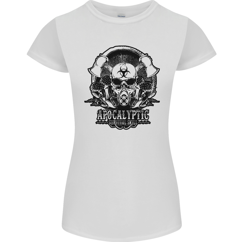 Apocalyptic Survival Skull Gamer Gaming Womens Petite Cut T-Shirt White
