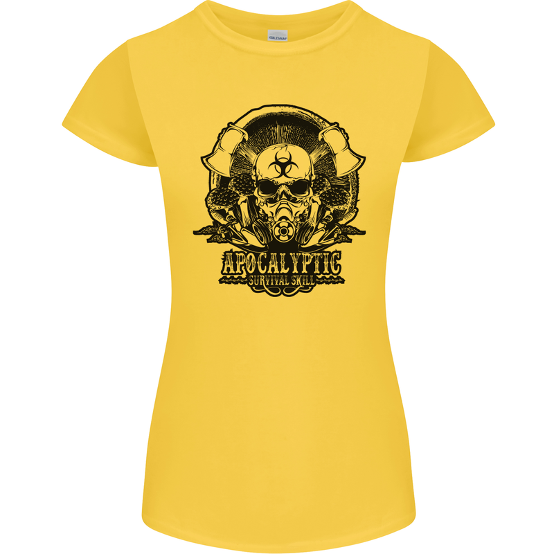 Apocalyptic Survival Skull Gamer Gaming Womens Petite Cut T-Shirt Yellow