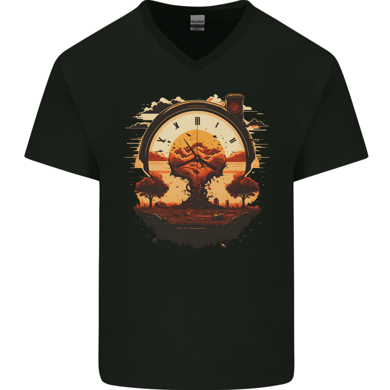 Apocalyptic Time Bomb Climate Change Gothic Mens V-Neck Cotton T-Shirt Black