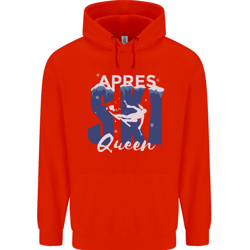 Apres Ski Queen Skiing Winter Sports Childrens Kids Hoodie Bright Red