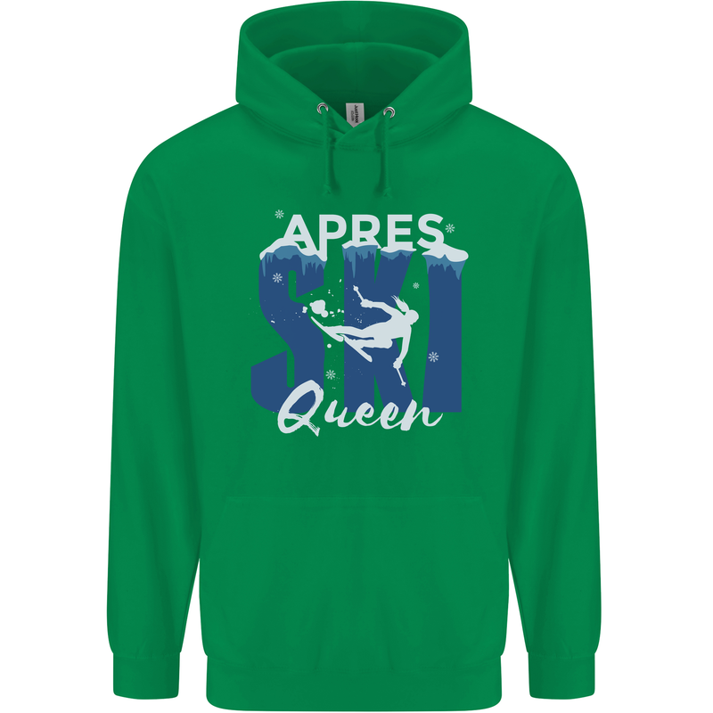 Apres Ski Queen Skiing Winter Sports Childrens Kids Hoodie Irish Green