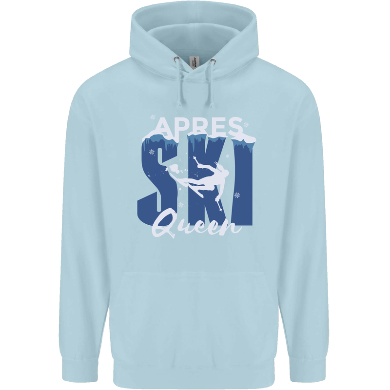 Apres Ski Queen Skiing Winter Sports Childrens Kids Hoodie Light Blue
